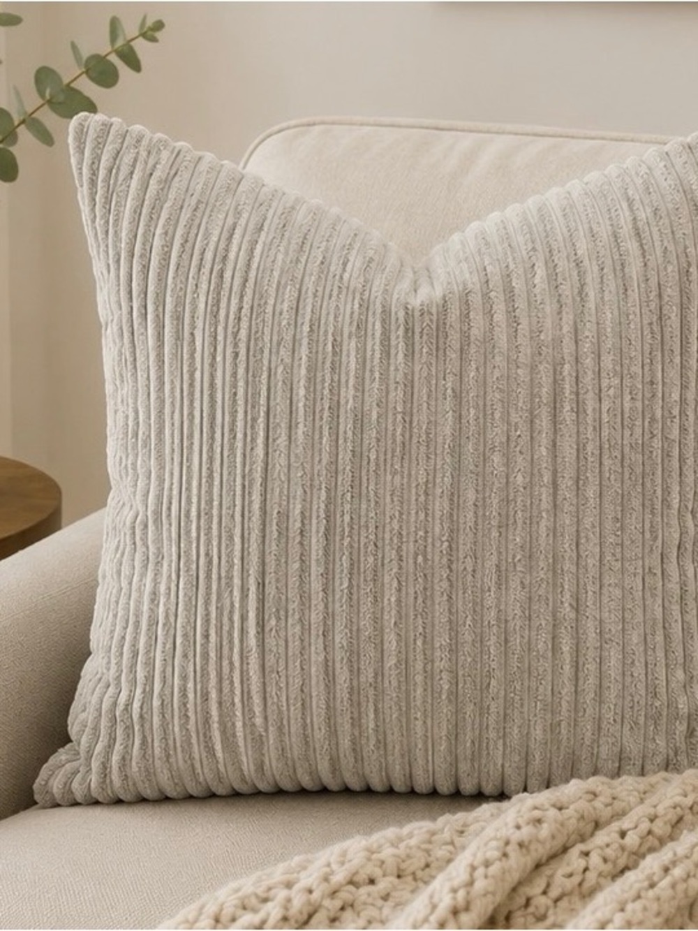 Neutral Ribbed Throw Pillow Cover- Cream Accent Cushion
